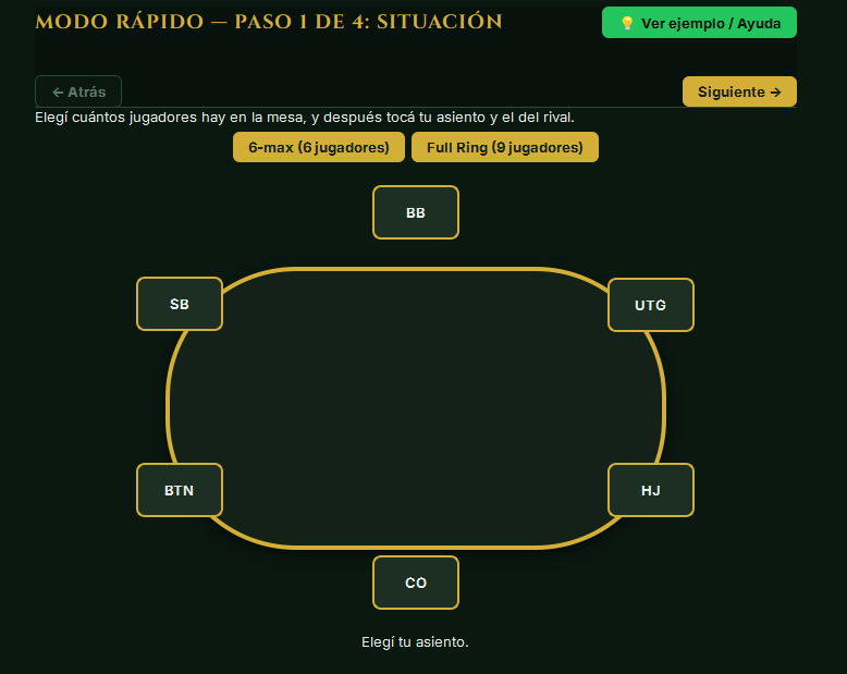 Solverix poker table to choose your position and your opponent's